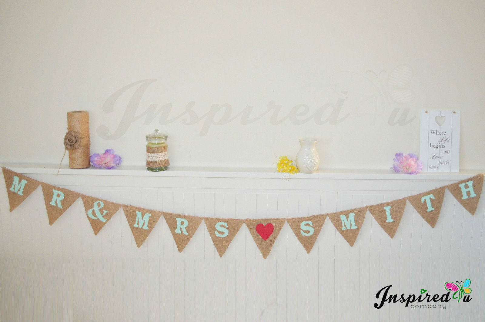 Mr Mrs Hessian Burlap Bunting Personalised Mint
